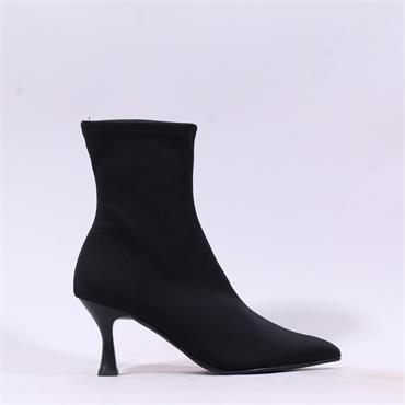 Miss Elastic High Heel Point Ankle Boot - Black Lycra